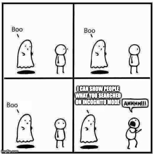 i would hate this | I CAN SHOW PEOPLE WHAT YOU SEARCHED ON INCOGNITO MODE | image tagged in ghost boo | made w/ Imgflip meme maker