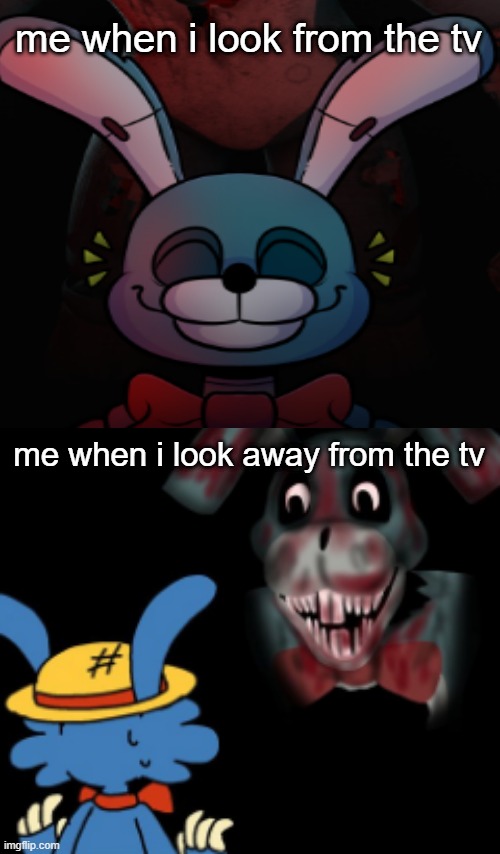 its not real | me when i look from the tv; me when i look away from the tv | image tagged in memes,rabbits,no,what | made w/ Imgflip meme maker
