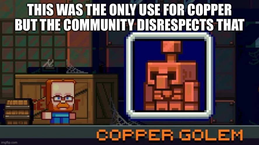 THIS WAS THE ONLY USE FOR COPPER BUT THE COMMUNITY DISRESPECTS THAT | made w/ Imgflip meme maker