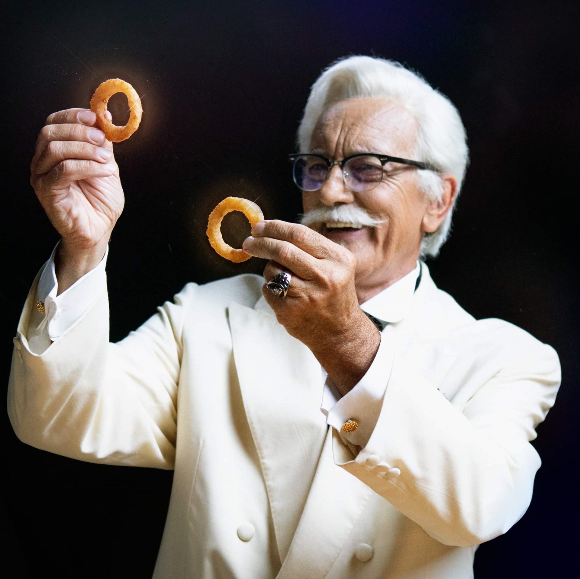 colonel sanders admiring onion rings Blank Meme Template