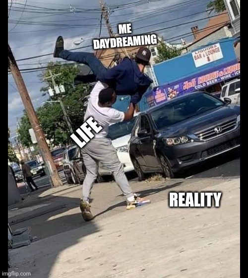 How it be | ME DAYDREAMING; LIFE; REALITY | image tagged in life,hard,ouch,funny | made w/ Imgflip meme maker