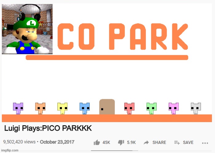 Luigi Plays:PICO PARKKK | Luigi Plays:PICO PARKKK; October 23,2017 | image tagged in weegeepie,luigi plays,pico park | made w/ Imgflip meme maker