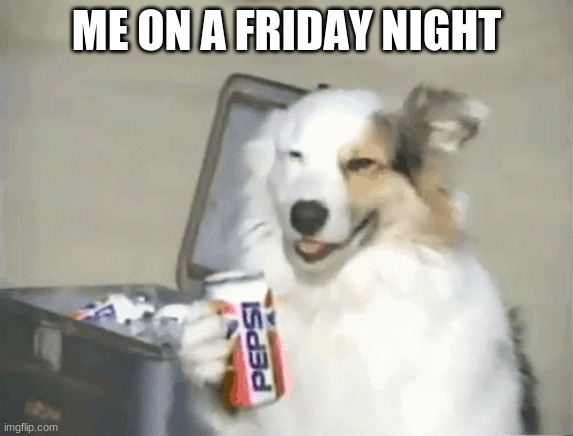me on friday | ME ON A FRIDAY NIGHT | image tagged in happy friday,pepsi,funny memes | made w/ Imgflip meme maker