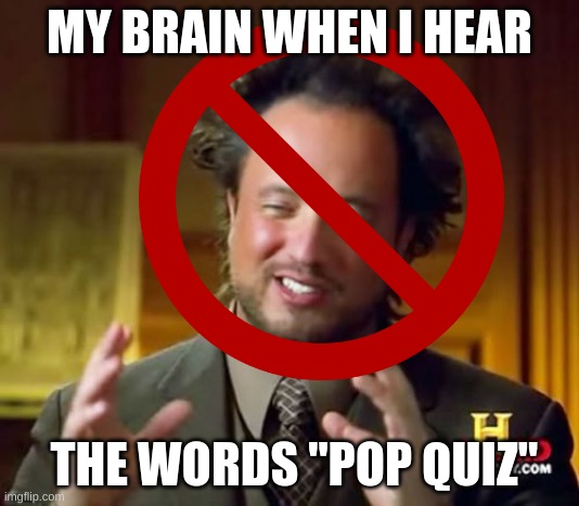Seriously tho, it's super annoying. | MY BRAIN WHEN I HEAR; THE WORDS "POP QUIZ" | image tagged in funny,fun,cool,so true | made w/ Imgflip meme maker