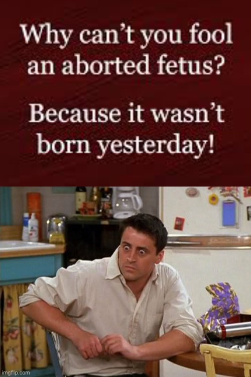 when you were never alive | image tagged in surprised joey,abortion,wtf,dark humor,oh no,this is not okie dokie | made w/ Imgflip meme maker