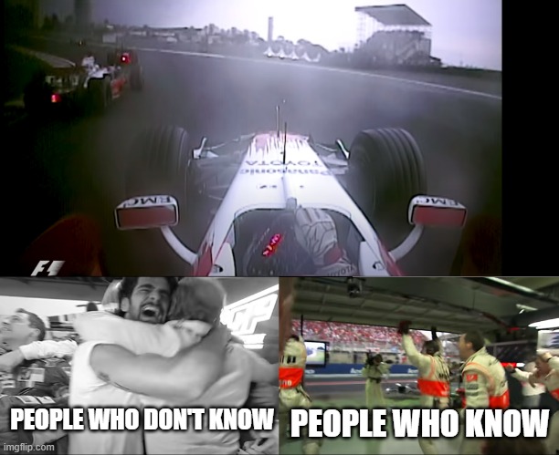 Brazil 2008, 13 years ago today | PEOPLE WHO DON'T KNOW; PEOPLE WHO KNOW | image tagged in massa hamilton people who know,massa,hamilton,glock,formula 1,f1 | made w/ Imgflip meme maker