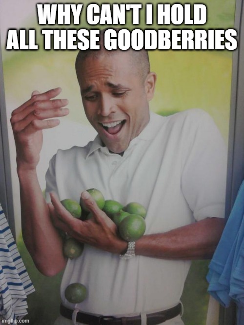 Why Can't I Hold All These Limes Meme | WHY CAN'T I HOLD ALL THESE GOODBERRIES | image tagged in memes,why can't i hold all these limes | made w/ Imgflip meme maker