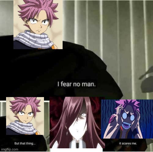 NO NATSU | image tagged in i fear no man,fairy tail meme,fairy tail,natsu,erza,anime meme | made w/ Imgflip meme maker