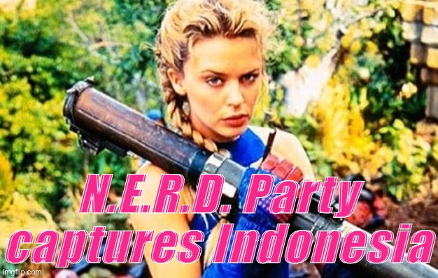 awww yeaaah | N.E.R.D. Party captures Indonesia | image tagged in kylie bazooka | made w/ Imgflip meme maker