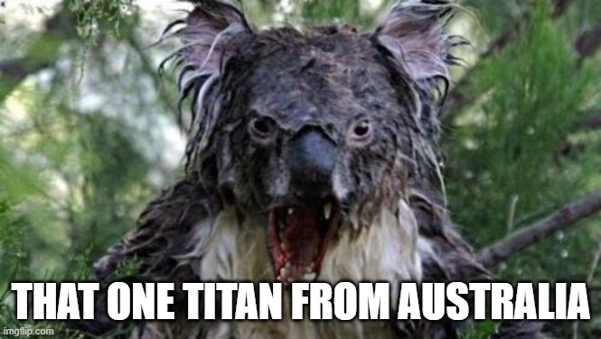 Bunyip | THAT ONE TITAN FROM AUSTRALIA | image tagged in memes,angry koala | made w/ Imgflip meme maker