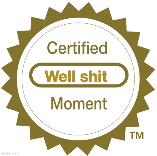 Certified Moment | Well shit | image tagged in certified moment | made w/ Imgflip meme maker