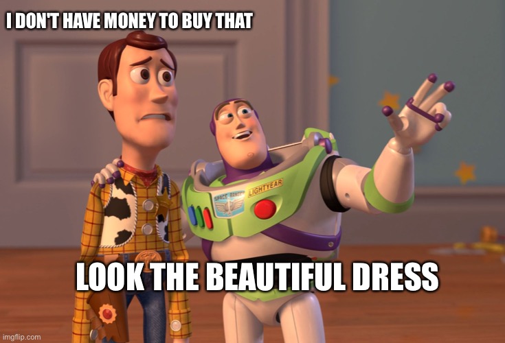 X, X Everywhere Meme | I DON'T HAVE MONEY TO BUY THAT; LOOK THE BEAUTIFUL DRESS | image tagged in memes,x x everywhere | made w/ Imgflip meme maker