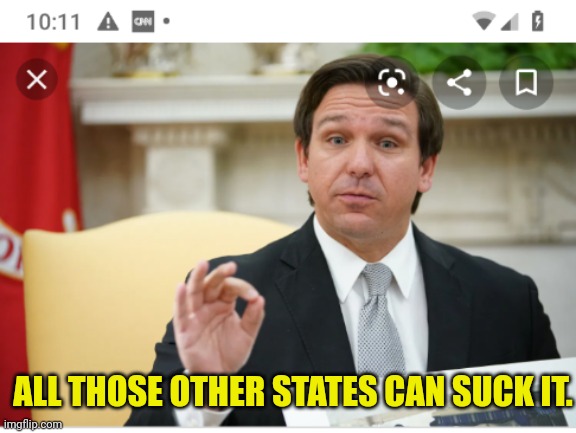 Florida Governor Ron DeSantis white supremacy? | ALL THOSE OTHER STATES CAN SUCK IT. | image tagged in florida governor ron desantis white supremacy | made w/ Imgflip meme maker