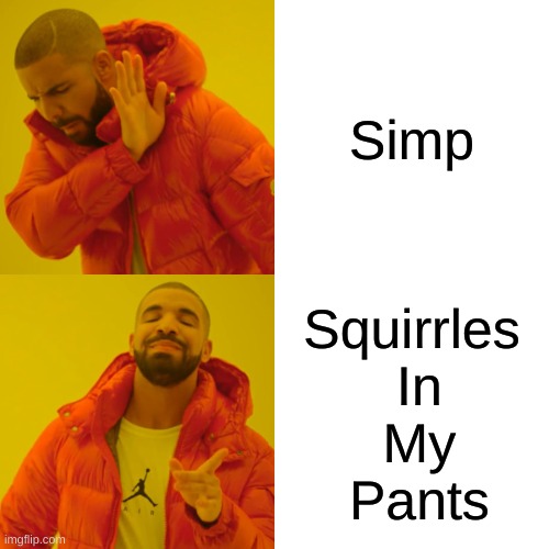 Simp origanates from phineas and ferb | Simp; Squirrles
 In
 My
 Pants | image tagged in memes,drake hotline bling | made w/ Imgflip meme maker