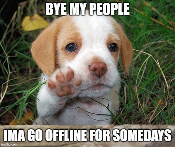dog puppy bye | BYE MY PEOPLE; IMA GO OFFLINE FOR SOMEDAYS | image tagged in dog puppy bye | made w/ Imgflip meme maker