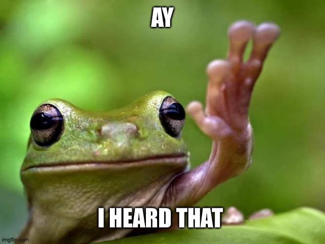 uh oh | AY; I HEARD THAT | image tagged in amphibianism | made w/ Imgflip meme maker