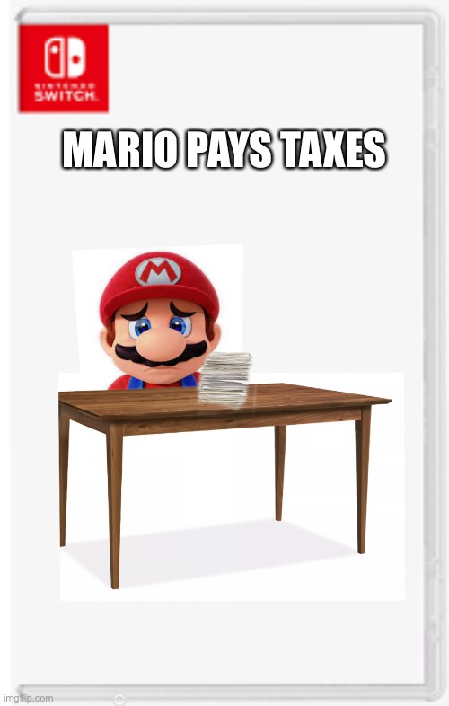 Mario pays taxes | MARIO PAYS TAXES | image tagged in fake switch game | made w/ Imgflip meme maker