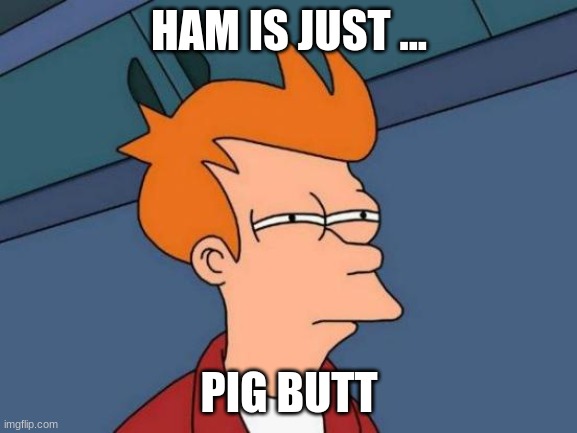 Futurama Fry Meme | HAM IS JUST ... PIG BUTT | image tagged in memes,futurama fry | made w/ Imgflip meme maker