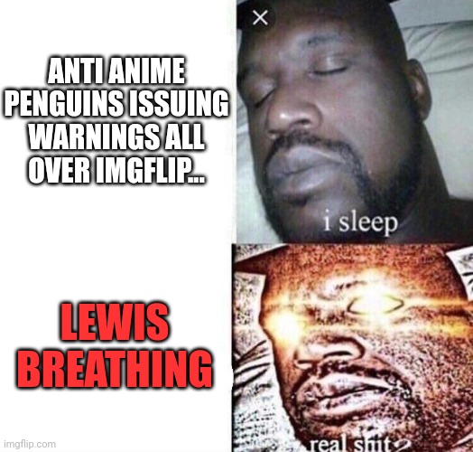 I always act mature ??? | ANTI ANIME PENGUINS ISSUING WARNINGS ALL OVER IMGFLIP... LEWIS BREATHING | image tagged in i sleep real shit | made w/ Imgflip meme maker