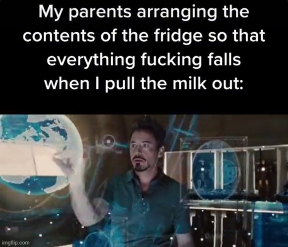 *Crushed to death by potato salad* | image tagged in robert downey jr,milk | made w/ Imgflip meme maker
