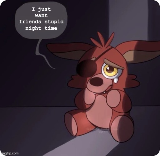 Foxy FNaF 4 Plush | I just want friends stupid night time | image tagged in foxy fnaf 4 plush | made w/ Imgflip meme maker