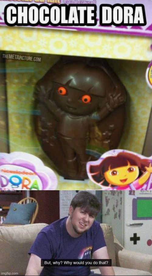 Found this demon on pinterest X-X | image tagged in but why why would you do that,dora,dora the explorer,demon,chocolate,cursed image | made w/ Imgflip meme maker