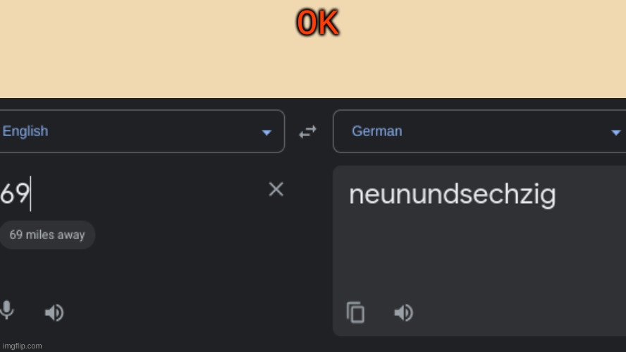 69 in german | OK | image tagged in google translate,yesh | made w/ Imgflip meme maker