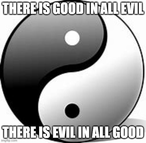 THERE IS GOOD IN ALL EVIL; THERE IS EVIL IN ALL GOOD | image tagged in symbolism | made w/ Imgflip meme maker