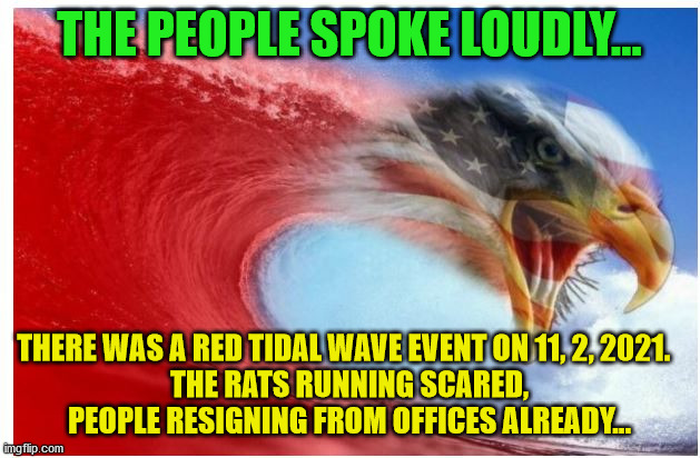 red wave | THE PEOPLE SPOKE LOUDLY... THERE WAS A RED TIDAL WAVE EVENT ON 11, 2, 2021.  
THE RATS RUNNING SCARED, PEOPLE RESIGNING FROM OFFICES ALREADY... | image tagged in red wave | made w/ Imgflip meme maker