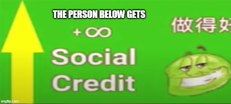 Social credit | THE PERSON BELOW GETS | image tagged in social credit | made w/ Imgflip meme maker