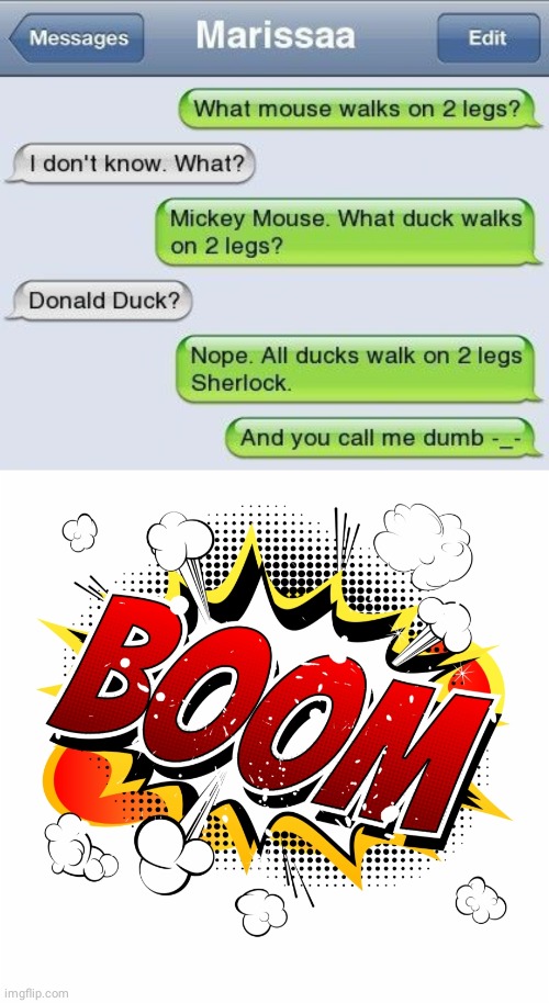 Mouse and duck | image tagged in boom,memes,meme,mickey mouse,donald duck,text messages | made w/ Imgflip meme maker