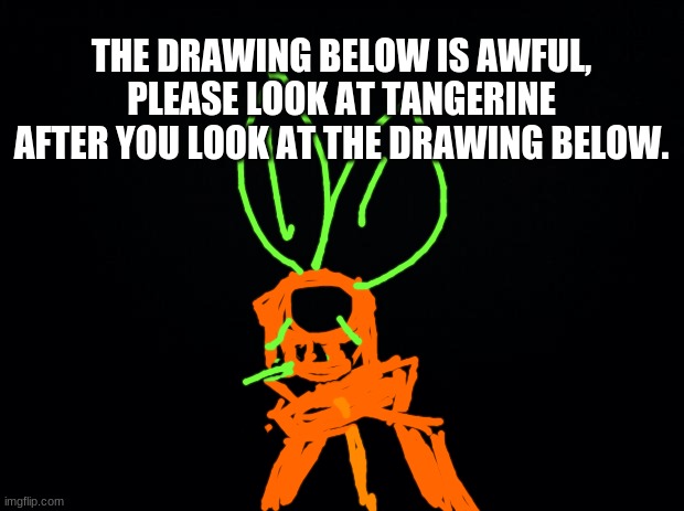 that drawing. . . | THE DRAWING BELOW IS AWFUL, PLEASE LOOK AT TANGERINE AFTER YOU LOOK AT THE DRAWING BELOW. | image tagged in black background | made w/ Imgflip meme maker