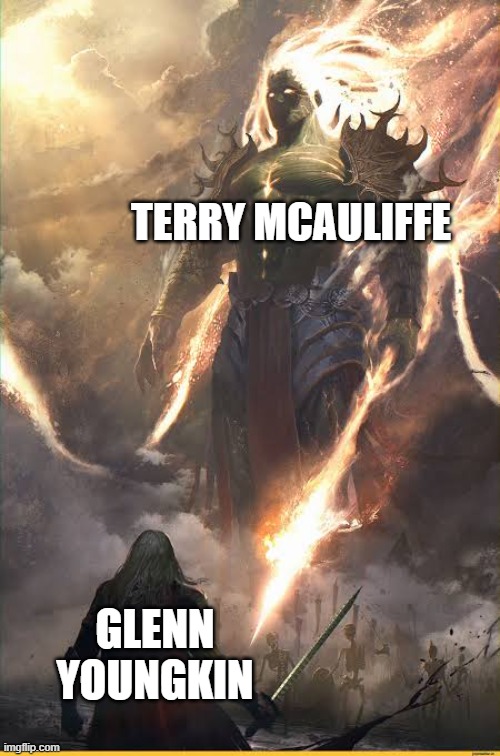 Small warrior vs Giant | TERRY MCAULIFFE; GLENN YOUNGKIN | image tagged in small warrior vs giant | made w/ Imgflip meme maker