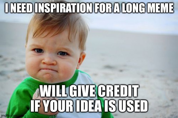 Success Kid Original Meme | I NEED INSPIRATION FOR A LONG MEME; WILL GIVE CREDIT IF YOUR IDEA IS USED | image tagged in memes,success kid original | made w/ Imgflip meme maker