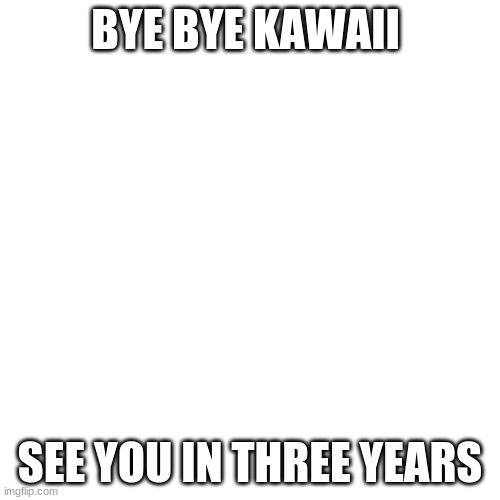 Blank Transparent Square Meme | BYE BYE KAWAII; SEE YOU IN THREE YEARS | image tagged in memes,blank transparent square | made w/ Imgflip meme maker