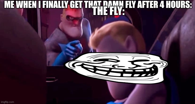 You're Not Affiliated With Me |  ME WHEN I FINALLY GET THAT DAMN FLY AFTER 4 HOURS:; THE FLY: | image tagged in you're not affiliated with me | made w/ Imgflip meme maker
