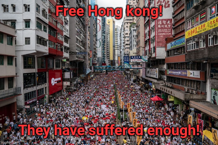 Free them from commies! | Free Hong kong! They have suffered enough! | image tagged in hong kong protest support,free hong kong,lets go brandon | made w/ Imgflip meme maker
