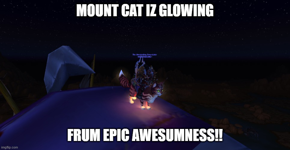 Mount Cat! |  MOUNT CAT IZ GLOWING; FRUM EPIC AWESUMNESS!! | image tagged in world of warcraft,lolcats | made w/ Imgflip meme maker