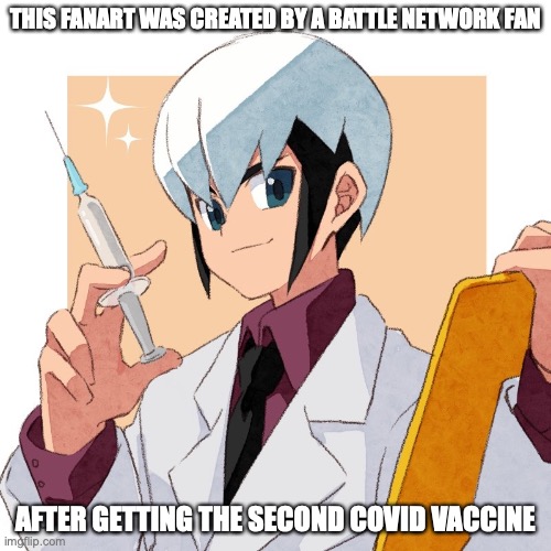 Chaud As a Doctor | THIS FANART WAS CREATED BY A BATTLE NETWORK FAN; AFTER GETTING THE SECOND COVID VACCINE | image tagged in eugene chaud,memes,megaman,megaman battle network | made w/ Imgflip meme maker