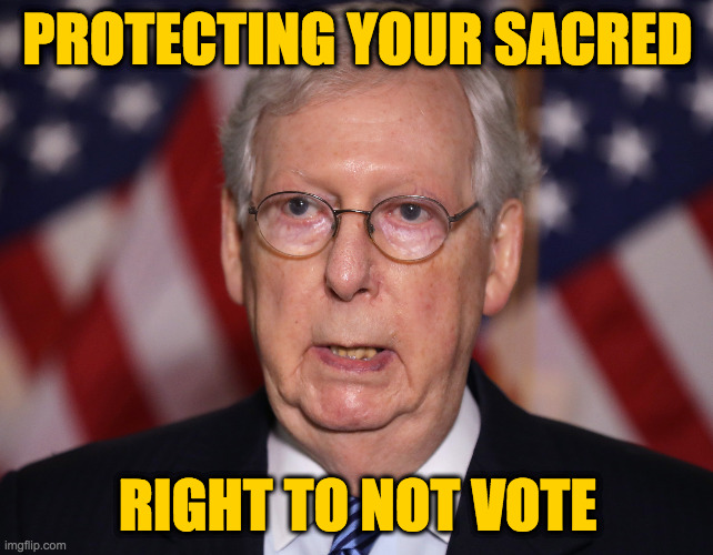 "The more I learn about this guy, the less I like him."  Norm Macdonald | PROTECTING YOUR SACRED; RIGHT TO NOT VOTE | image tagged in memes,moscow mitch,voting rights | made w/ Imgflip meme maker