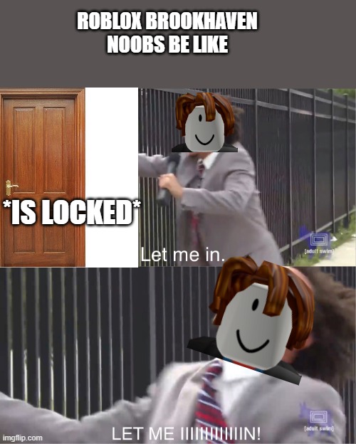 let me in | ROBLOX BROOKHAVEN NOOBS BE LIKE; *IS LOCKED* | image tagged in let me in | made w/ Imgflip meme maker