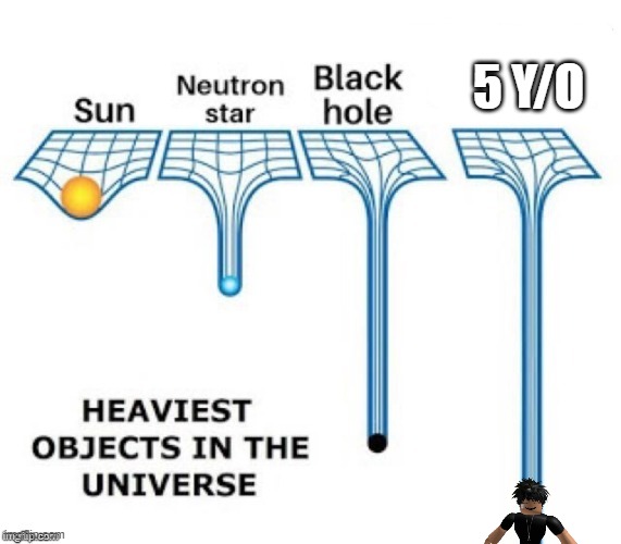 heaviest objects in the universe | 5 Y/O | image tagged in heaviest objects in the universe | made w/ Imgflip meme maker