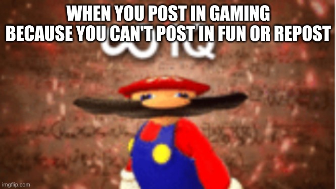 yes | WHEN YOU POST IN GAMING BECAUSE YOU CAN'T POST IN FUN OR REPOST | image tagged in infinite iq,smart | made w/ Imgflip meme maker