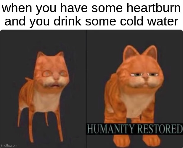 humanity restored | when you have some heartburn and you drink some cold water | image tagged in humanity restored | made w/ Imgflip meme maker