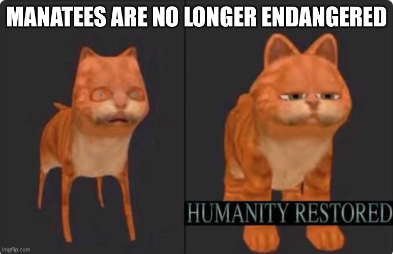 humanity restored | MANATEES ARE NO LONGER ENDANGERED | image tagged in humanity restored | made w/ Imgflip meme maker