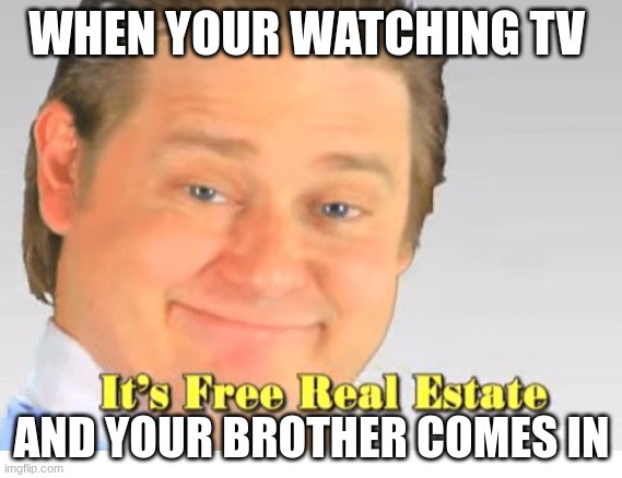 It's Free Real Estate | WHEN YOUR WATCHING TV; AND YOUR BROTHER COMES IN | image tagged in it's free real estate | made w/ Imgflip meme maker