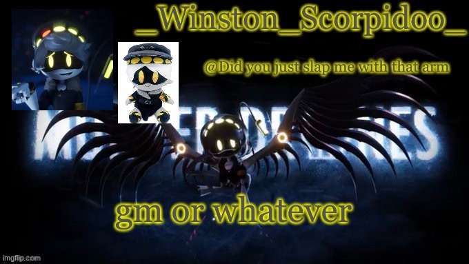 Winston’s murder drone temp | gm or whatever | image tagged in winston s murder drone temp | made w/ Imgflip meme maker