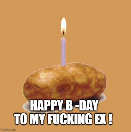happy birthday potato | HAPPY B -DAY TO MY FUCKING EX ! | image tagged in happy birthday potato | made w/ Imgflip meme maker