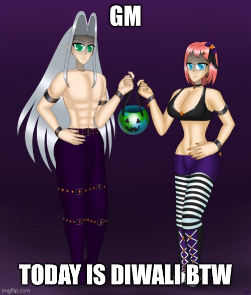 Sayori and Sephiroth | GM; TODAY IS DIWALI BTW | image tagged in sayori and sephiroth | made w/ Imgflip meme maker