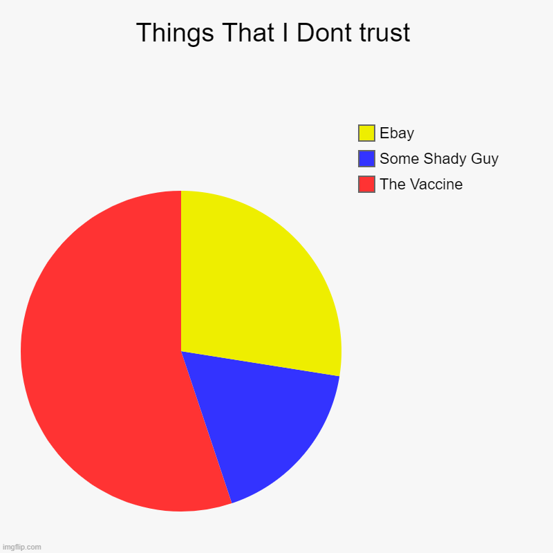 Things I Dont trust | Things That I Dont trust | The Vaccine, Some Shady Guy, Ebay | image tagged in charts,pie charts,coronavirus,ebay | made w/ Imgflip chart maker